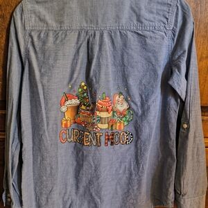 Denim Christmas Shirt with Fun Holiday Design Small